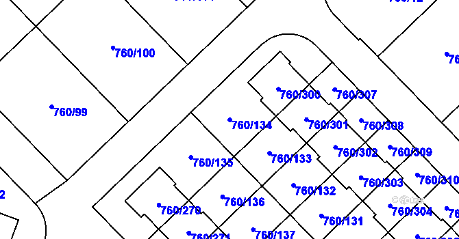 Parcela st. 760/134 v KÚ Letňany, Katastrální mapa