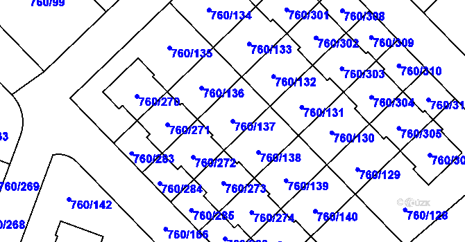 Parcela st. 760/137 v KÚ Letňany, Katastrální mapa