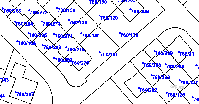 Parcela st. 760/141 v KÚ Letňany, Katastrální mapa
