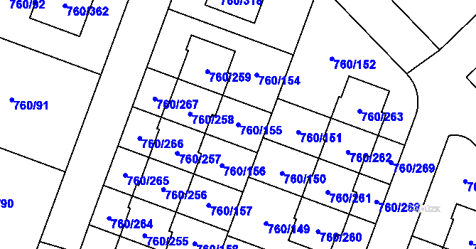 Parcela st. 760/155 v KÚ Letňany, Katastrální mapa