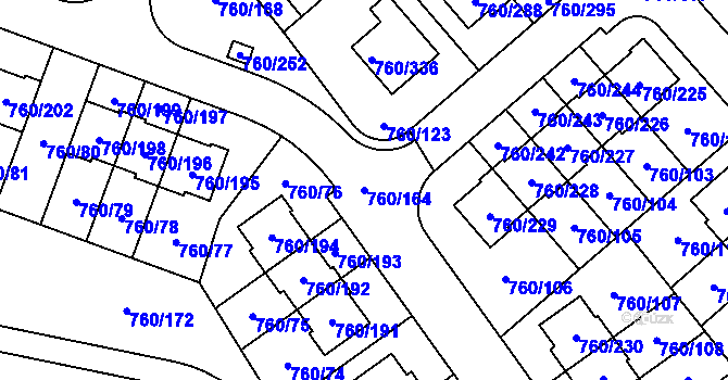 Parcela st. 760/164 v KÚ Letňany, Katastrální mapa