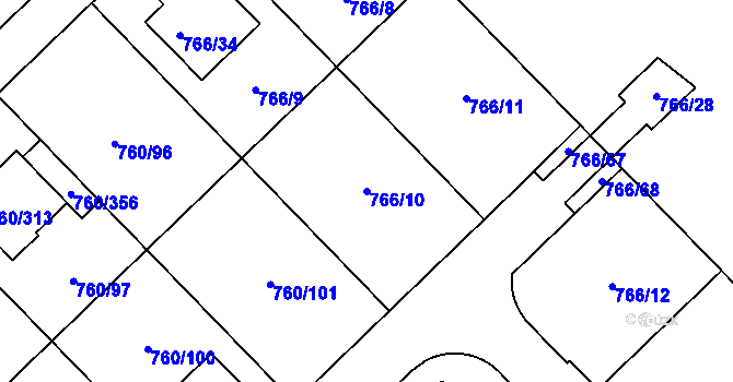 Parcela st. 766/10 v KÚ Letňany, Katastrální mapa
