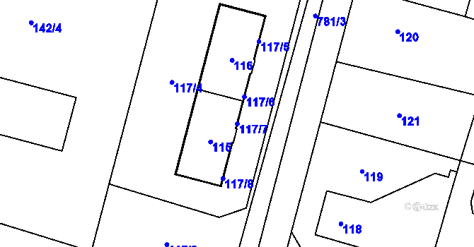 Parcela st. 117/7 v KÚ Letňany, Katastrální mapa