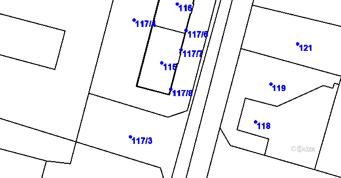Parcela st. 117/8 v KÚ Letňany, Katastrální mapa