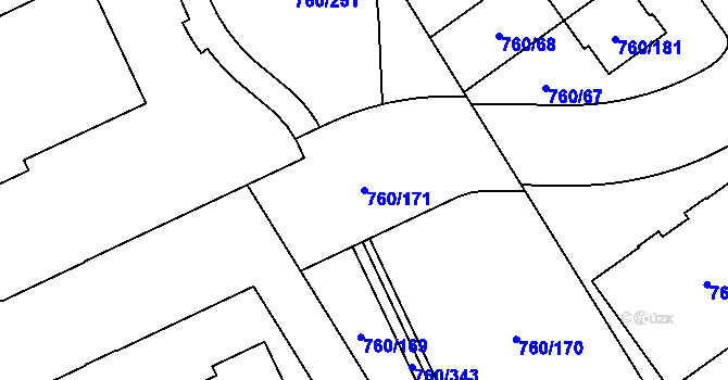 Parcela st. 760/171 v KÚ Letňany, Katastrální mapa