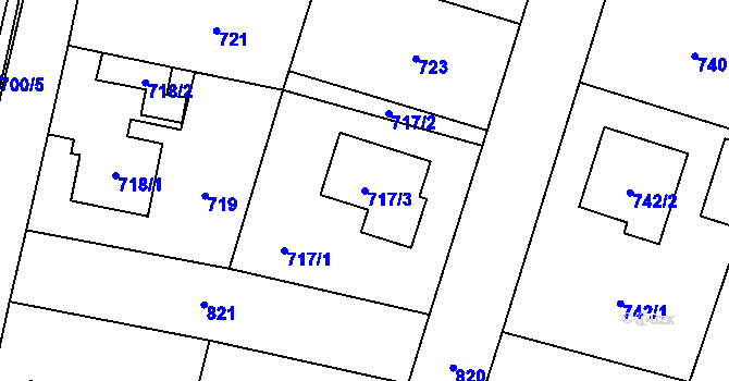 Parcela st. 717/3 v KÚ Letňany, Katastrální mapa