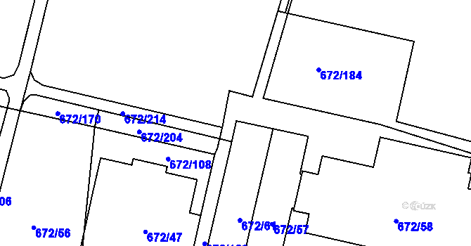 Parcela st. 672/185 v KÚ Letňany, Katastrální mapa