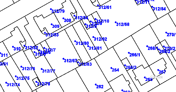 Parcela st. 312/81 v KÚ Letňany, Katastrální mapa