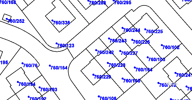 Parcela st. 760/242 v KÚ Letňany, Katastrální mapa