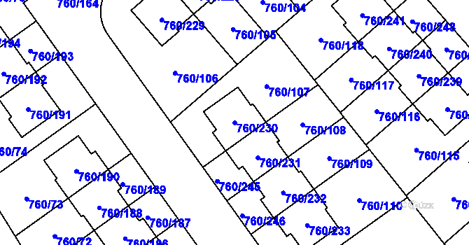 Parcela st. 760/230 v KÚ Letňany, Katastrální mapa