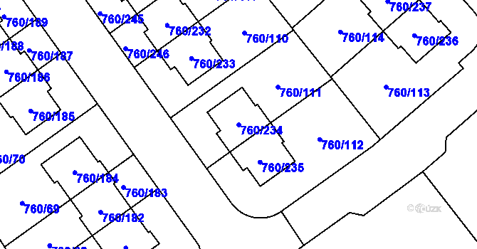 Parcela st. 760/234 v KÚ Letňany, Katastrální mapa