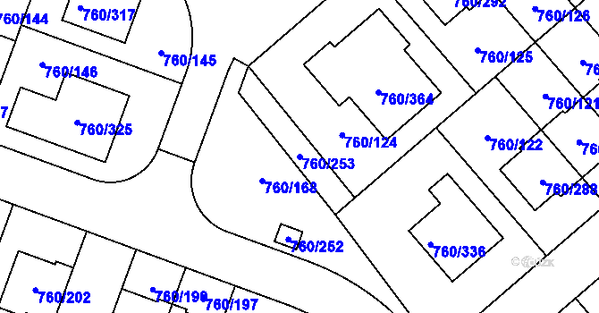 Parcela st. 760/253 v KÚ Letňany, Katastrální mapa