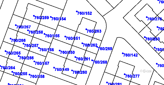 Parcela st. 760/262 v KÚ Letňany, Katastrální mapa