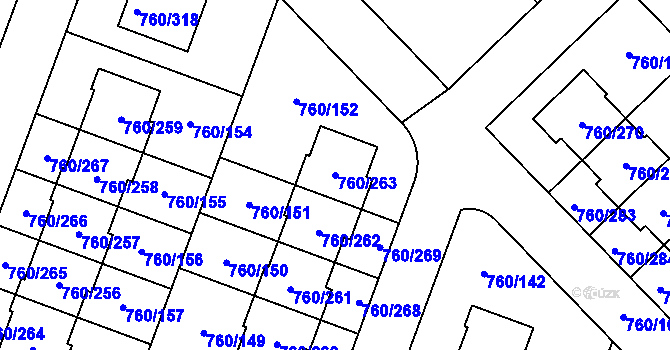 Parcela st. 760/263 v KÚ Letňany, Katastrální mapa