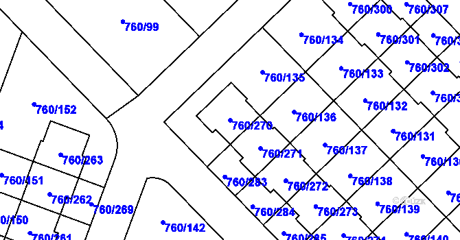 Parcela st. 760/270 v KÚ Letňany, Katastrální mapa