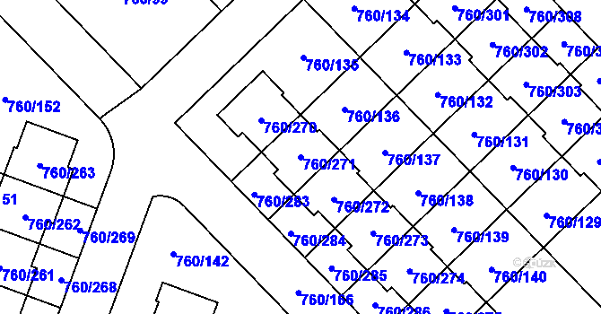 Parcela st. 760/271 v KÚ Letňany, Katastrální mapa