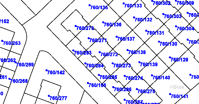 Parcela st. 760/272 v KÚ Letňany, Katastrální mapa