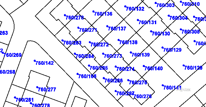 Parcela st. 760/273 v KÚ Letňany, Katastrální mapa