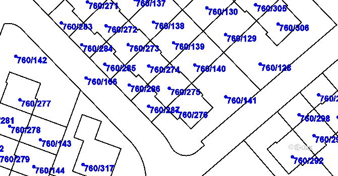 Parcela st. 760/275 v KÚ Letňany, Katastrální mapa