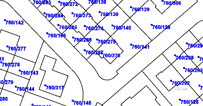 Parcela st. 760/276 v KÚ Letňany, Katastrální mapa