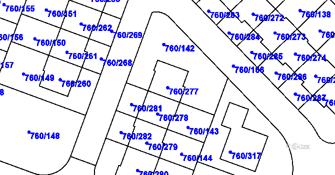 Parcela st. 760/277 v KÚ Letňany, Katastrální mapa
