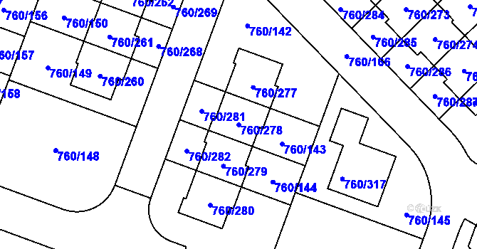 Parcela st. 760/278 v KÚ Letňany, Katastrální mapa