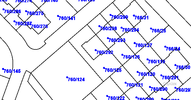 Parcela st. 760/292 v KÚ Letňany, Katastrální mapa