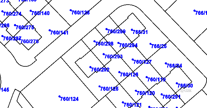 Parcela st. 760/293 v KÚ Letňany, Katastrální mapa