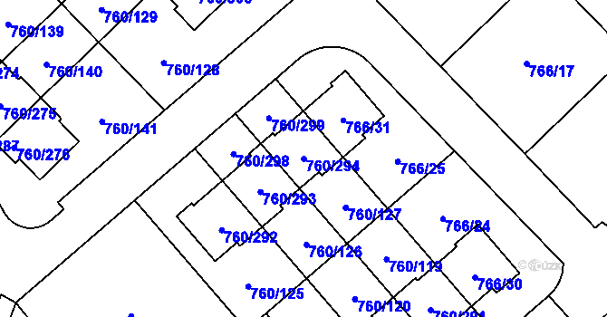 Parcela st. 760/294 v KÚ Letňany, Katastrální mapa