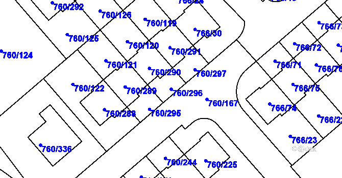 Parcela st. 760/296 v KÚ Letňany, Katastrální mapa