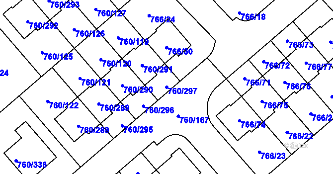 Parcela st. 760/297 v KÚ Letňany, Katastrální mapa