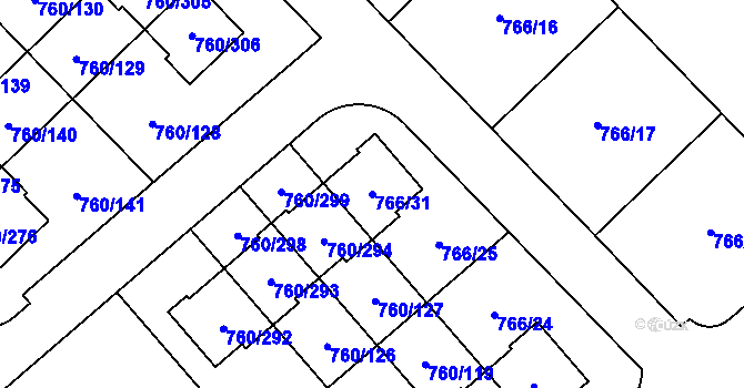 Parcela st. 766/31 v KÚ Letňany, Katastrální mapa