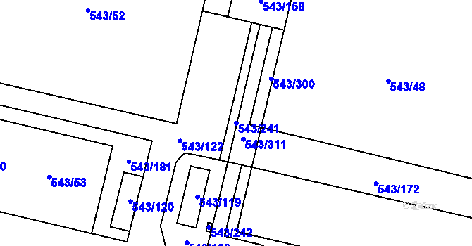 Parcela st. 543/241 v KÚ Letňany, Katastrální mapa