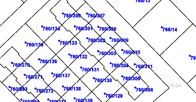 Parcela st. 760/303 v KÚ Letňany, Katastrální mapa
