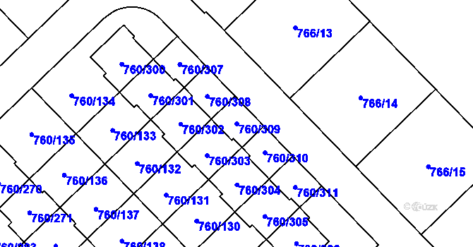 Parcela st. 760/309 v KÚ Letňany, Katastrální mapa