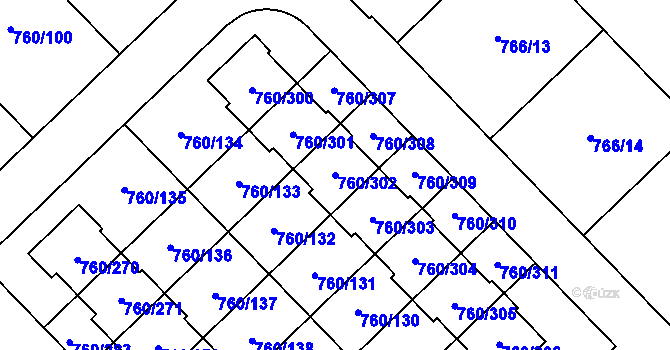 Parcela st. 760/302 v KÚ Letňany, Katastrální mapa
