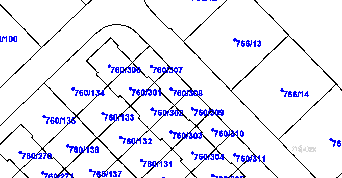 Parcela st. 760/308 v KÚ Letňany, Katastrální mapa