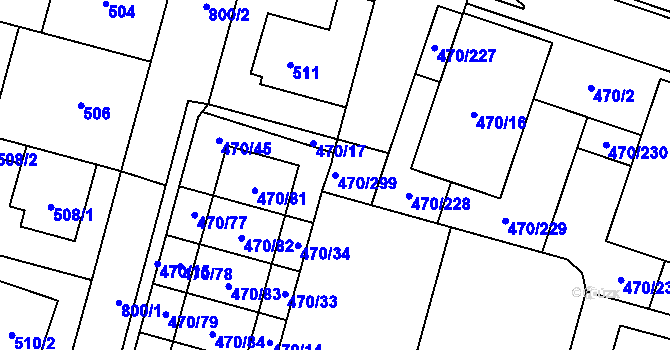 Parcela st. 470/299 v KÚ Letňany, Katastrální mapa