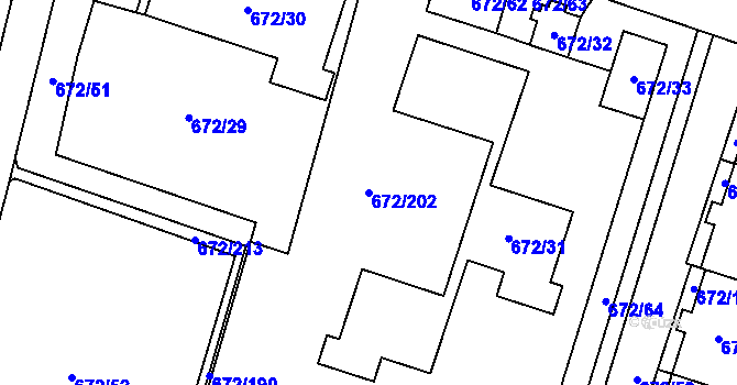 Parcela st. 672/202 v KÚ Letňany, Katastrální mapa
