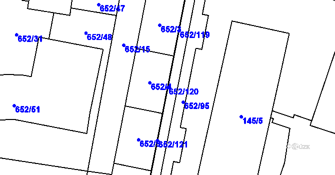 Parcela st. 652/120 v KÚ Letňany, Katastrální mapa