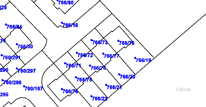 Parcela st. 766/77 v KÚ Letňany, Katastrální mapa