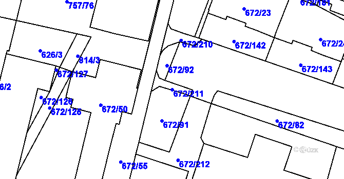 Parcela st. 672/211 v KÚ Letňany, Katastrální mapa