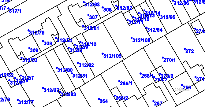 Parcela st. 312/105 v KÚ Letňany, Katastrální mapa