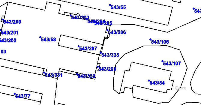 Parcela st. 543/333 v KÚ Letňany, Katastrální mapa