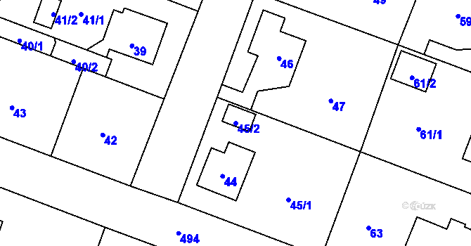 Parcela st. 45/2 v KÚ Třeboradice, Katastrální mapa