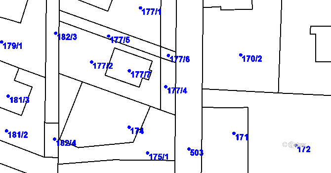 Parcela st. 177/4 v KÚ Třeboradice, Katastrální mapa
