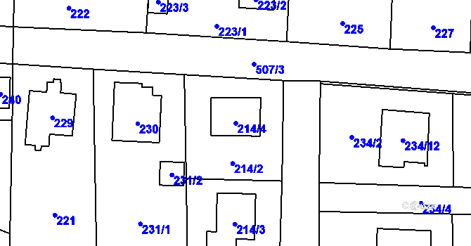 Parcela st. 214/4 v KÚ Třeboradice, Katastrální mapa