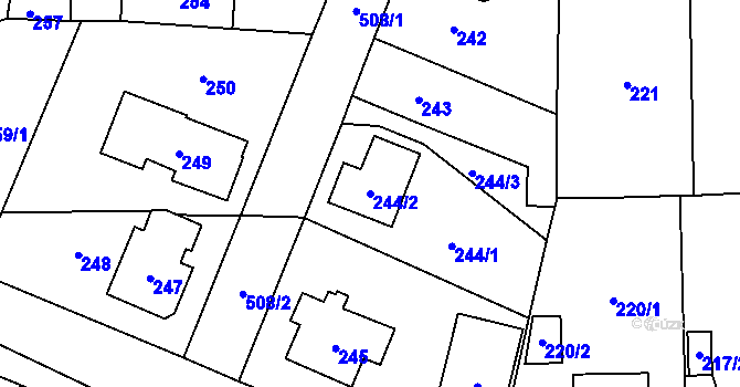 Parcela st. 244/2 v KÚ Třeboradice, Katastrální mapa