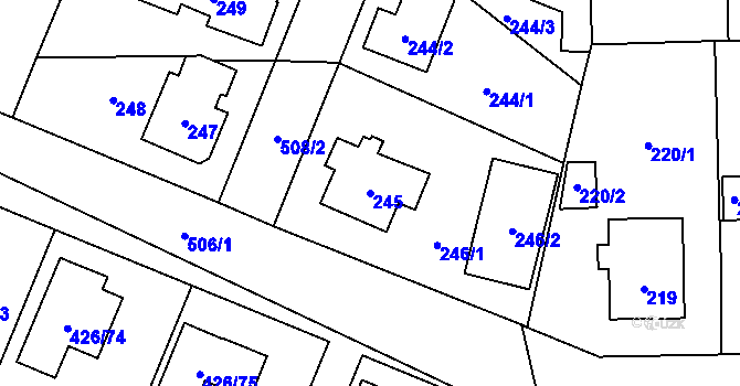 Parcela st. 245 v KÚ Třeboradice, Katastrální mapa