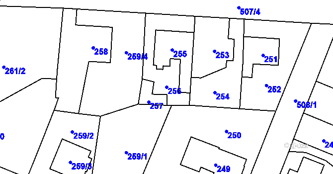 Parcela st. 256 v KÚ Třeboradice, Katastrální mapa